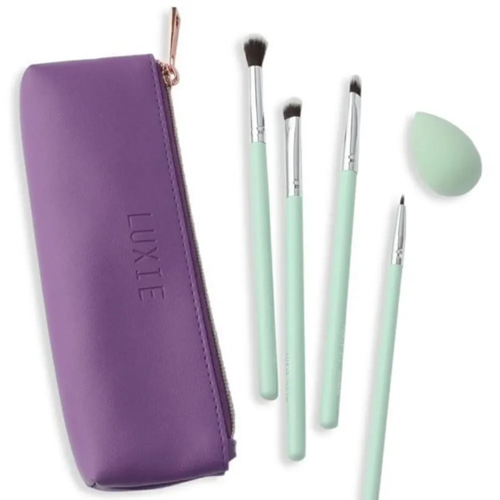Luxie 5 piece makeup brush & sponge set with bag